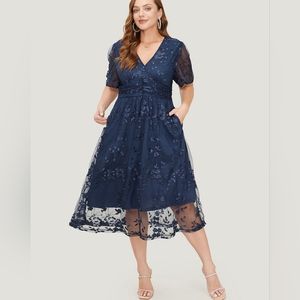 Women's Navy Blue Floral Lace Semi Formal Dress